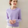 Suéter de Gola Redonda 100% Caxemira Outono e Inverno Novo Feminino Solto com Efeito Emagrecedor Camisa Base Suéter de Gola Alta Curto Versátil