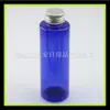 Garrafa PET azul de ombro reto 250ml com tampa de alumínio garrafa colher garrafa plástica garrafa removedora de maquiagem frasco para medicamento líquido