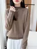 Suéter de Punto de Lana Pura Nuevo Invierno 2026 Cuello Medio Medio Abierto Manga Larga Color Sólido Botón Suéter de Lana Superior para Mujer