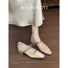 Sapatos Mary Jane femininos estilo vintage em pele de carneiro com bico quadrado, sola macia, couro genuíno, salto grosso e fivela dourada, de salto alto