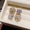 ¡Estilo retro espiral! Aretes irregulares de flor cuadrada de circón, exquisitos y elegantes, accesorios para orejas frescos y dulces