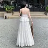 Traje Estilo Festivo de Hada para Mujer Primavera Estilo Francés Camisola de Encaje Crochet Cuello Falda Blanca