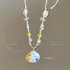Colar Pingente Concha Colorida Doce Dopamina Design de Nicho Alto Valor Estilo Férias Corrente de Clavícula Camadas Gargantilha