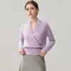 Suéter Base Feminino Gola V Cruzada Cashmere Outono Inverno Novo Estilo Design de Furos Bainha Emagrecedor Pulôver Tendência