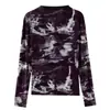 Camiseta de Malla con Estampado Tie-Dye para Mujer, Nuevo Estilo Otoño 2025 Camiseta de Manga Larga, Top Elegante