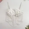 En Stock Estilo Europeo y Americano Malla Sexy Chica Caliente Camisola Floral 3D Ajustado Sin Espalda Hombros Descubiertos Corsé Superior