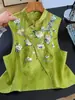 Chaleco Satinado de Organza Verde con Bordado Pesado Estilo Nacional para Mujer, Top Tang Suit Chino Nuevo de Verano Súper Elegante