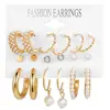 Europa e Estados Unidos cross-border novos brincos de pérola incrustada senhoras criativo francês retro brinco de ouro conjunto 6 peças