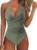 Bikini de una pieza transfronterizo europeo y americano de comercio exterior para mujer, sin espalda, sexy, con tiras cruzadas, de bloques de color, traje de baño de Amazon para mujer