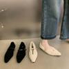 2024 Outono e Inverno Novos Sapatos Mao Mao de Boca Rasa Pontiagudos Sapatos Baixos Femininos Fivela Quadrada de Diamante Flash Sapatos Forrados de Lã Femininos