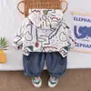 Conjunto de Moda de Manga Larga para Niños Primavera 2026 Nuevo Dibujo Animado de Primavera Línea de Graffiti Manga Larga Conjunto de Dos Piezas Atuendo de Moda