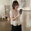 Camisa Francesa de Manga Corta con Escote en V y Ribete de Encaje para Mujer 2026 Verano Blusa Elegante Top Único y Chic Estilo Coreano Ropa para Mujer