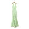 Comércio Exterior Transfronteiriço Estilo Férias Feminino Estilo Puro Francês Lustre Vestido Irregular de Cauda de Peixe com Decote Halter Longo até o Chão com Drapê