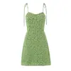 Vestido Floral Retro Francés con Cinturón de Corbata Ajustable Verano Ajustado Delgado Vestido Corto de Vacaciones para Mujer
