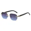 Populares Gafas de Sol Retro con Imitación de Madera para Hombre, Simples Gafas de Sol Cuadradas Sin Marco con Borde Cortado en Diamante Poligonal para Hombre, Modernas