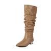 2026 Botas Largas Nuevas de Estilo de Comercio Exterior para Mujer con Punta, Botas Altas con Tacón Grueso, Botas de Montar sin Cordones, Debajo de la Rodilla, Tacón Medio, Talla Grande