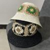 Chapéu de pescador japonês feito à mão com flores, chapéu de proteção solar de verão, chapéu de balde dobrável, chapéu de palha de praia para mulheres