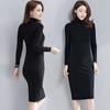 Vestido Base Preta Feminino Primavera e Outono Comprimento Médio Fino Justo Slim-fit Gola Redonda Pequena Reto Vestido Tubinho