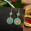 Aretes Europeos y Americanos Exagerados Retro Bohemios Aleación Goteo de Aceite Redondos Ganchos para Oreja de Girasol Estilo Étnico Retro