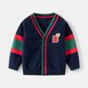 Suéter para Niños 2025 Otoño Nuevo Cárdigan Tejido para Niños Bebé Cuello en V Bordado Estilo Coreano Ropa para Niños Tops Venta al por Mayor