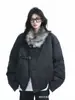 Chaqueta acolchada de algodón con cuello de lana corto para hombre, diseño de hebilla de cuero de invierno, chaqueta acolchada cálida, chaqueta acolchada cleanfit con diseño de montaña