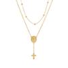 Europa y Estados Unidos nuevo chapado en oro de 18k acero inoxidable cruz de Santa María collar doble colgante damas venta al por mayor transfronterizo