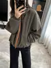 ¡Chic coreano! Cortavientos con bloques de color, con capucha, chaqueta corta, corte holgado, versátil, perfecto para figuras petite, prenda de abrigo casual para mujer