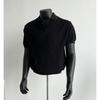 Camisa Polo Tricotada Preta Estilo Old Money Manga Curta Masculina Verão Caimento Quadrado Gola Lapela com Toque de Luxo, Elegante Costela de Meia Manga