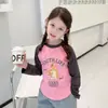 26 Camiseta de Algodão Puro com Manga Raglan para Crianças, Nova Blusa de Manga Longa de Outono para Meninas, Respirável, Elástica, Confortável Camiseta Básica