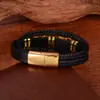 Pulsera Personalizada Ojo de Tigre para Hombre Pulsera de Cuerda de Cuero Multicapa Pulsera Pulsera Joyería de Mano de Acero Inoxidable Europeo y Americano con Hebilla Magnética para Hombre