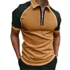 Europeu e Americano Transfronteiriço Mais Vendido Novo Amazon Color-Blocking Nova Camisa Polo com Zíper Camiseta de Manga Curta Masculina Top