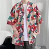 Camisa Floral Retro Vintage Estilo Hong Kong, Manga Corta Estilo Tailandés-Hawaiano, Camisa Holgada Elegante y Fresca