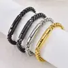 Pulseira Versátil Masculina em Aço Titânio Europeu e Americano Aço Inoxidável Masculino Cor de Aço Retrô Galvanoplastia Hip-Hop Tendência Joia de Mão Atacado