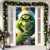 Cubierta de Puerta Decoración de Dibujos Animados del Grinch Cubierta de Puerta Navideña Monstruo Verde Grinch Tela Colgante Tapiz Fondo de Cubierta de Puerta