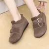 Novedades de Invierno Retro Casual Versátil Correa con Hebilla Zapatos de Algodón Birkenstock Borde de Gamuza Suela Gruesa Forro Polar Velcro Zapatos para Mujer