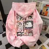 Sudadera con Capucha Estampada de Cera Americana Retro Shin-Chan para Mujer 2025 Dibujos Animados Otoño e Invierno Estilo Coreano Tie-Dye Holgada
