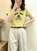 Camiseta de algodón acanalado con estampado de fuente física Shisanxing para mujer, directo de fábrica, top de manga corta ajustado, exclusivo de venta al por mayor de verano