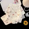 Pijama Infantil Verão Novo Estilo Algodão Nuvem Ins Fofo Estilo Coreano Cardigã Manga Curta Meninas Médio e Grande Conjunto Infantil Fofo