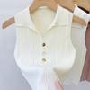 Chaleco de Punto con Cuello Polo y Botones Estilo Chanel para Mujer, Primavera Francés sin Mangas Único Chic Ajustado Top Camisa Base