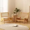 Poltrona Individual Estilo Wabi-Sabi, Cadeira com Encosto de Rattan Trançado Vintage para Casa de Hóspedes, Poltrona Reclinável Preguiçosa de Design para Varanda de Casa