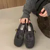 Zapatos Esponjosos Estilo Coreano para Mujer Calzado de Exterior Zapatos Mary Jane Novedad Otoño/Invierno 2026 Zapatos de Noche Elegantes con Forro de Terciopelo Zapatos de Salón con una Hebilla