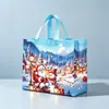 Novas Sacolas de Presente de Natal com Estampa Dourada de Comércio Exterior em Estoque, Sacolas Tote de Tecido Não Tecido com Estampa Colorida de Personagens do Papai Noel
