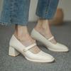 Zapatos Mary Jane de Tacón Grueso para Mujer Retro 2025 Otoño Nuevos Estilo Hepburn Tacón Medio-Alto Punta Cuadrada Zapatos de Salón para Mujer Dulces