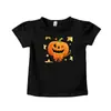 Camiseta de Algodão Puro para Meninas de Verão com Manga Curta, Moda Europeia e Americana, Estampa 3D de Abóbora, Gola Redonda Infantil, Fornecimento Transfronteiriço