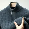 Suéter de Lana de Alta Calidad para Hombre Otoño e Invierno Engrosado Cálido Suéter de Punto de Lana Pura Cremallera Media Cuello Alto Suéter de Alta Elasticidad