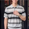 Direto da Fábrica Masculina Estilo Old Money Color Block Listrado 2026 Nova Versátil Gola Lapela Manga Curta Malha Camiseta