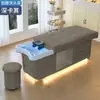 Cama de champú de terapia capilar LED de lujo con vapor de belleza y circulación de agua, cama de champú de terapia totalmente reclinable para salones de belleza