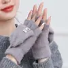 Luvas de Pelúcia com Cobertura Flip de Meio Dedo para Inverno, Quentes, Espessas, com Tampa para Dedos, Estampadas, Imitação de Visom, Casuais, Versáteis, para Estudantes, Escrita