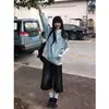 Moletom de Manga Longa com Gola Alta e Listras Três Cores Estilo Coreano, Estilo Preguiçoso, para Mulheres no Outono e Inverno, Caimento Solto Emagrecedor, Forrado com Lã, Jaqueta Cardigan com Zíper, Tendência