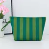 Bolso de Mano de Punto Rayado para Mujer, Bolso Tejido de Tela para Guardar Cosméticos de Gran Capacidad con Bloques de Color a Cuadros Retro, de Mano